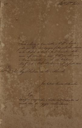 Oficio de João Antônio Pereira da Cunha, encaminhado a Miguel Calmon du Pin e Almeida (1794-1865)...