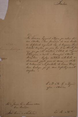 Requerimento original, datado de 24 de fevereiro de 1860, em nome de Francisco Ezequiel Meira, com João Pereira de Andrada como procurador. O requerimento declara que Francisco Ezequiel Meira, em nome de sua esposa, Dona Carlota Maria José Nabuco Cerqueira Lima, e como procurador dos herdeiros do falecido José Cerqueira Lima, requisita a remissão, pela Secretaria de Estado dos Negócios Estrangeiros, da certidão anexada ao requerimento para a Comissão Mista anglo-brasileira instalada na corte do Rio de Janeiro, para que o documento possa ser anexado aos autos de reclamação pendentes acerca da escuna brasileira “Caliope”. Contém anexo da certidão mencionada.