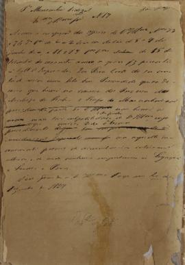 Despacho enviado ao Monsenhor Francisco Corrêa Vidigal (s.d-1838) em 20 de outubro de 1827 fala s...