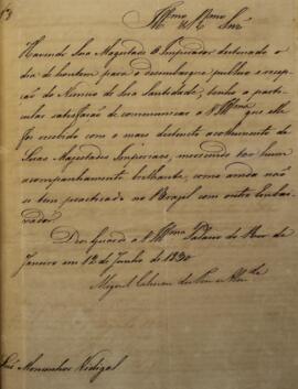 Carta original, enviada por Bento da Silva Lisboa (1793-1864), ao Monsenhor Francisco Corrêa Vidi...