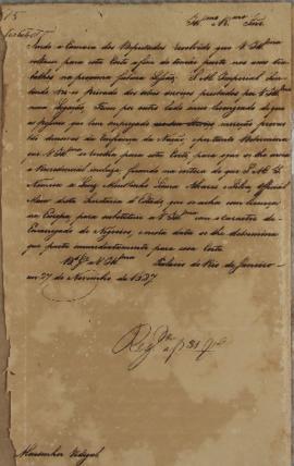 Despacho enviado pelo Monsenhor Francisco Corrêa Vidigal (s.d-1838) em 27 de novembro de 1827 abo...