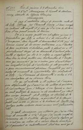 Carta de 9 de dezembro de 1822, de Jean-Baptiste Maler (s.d.), cônsul-geral da França no Brasil, ...