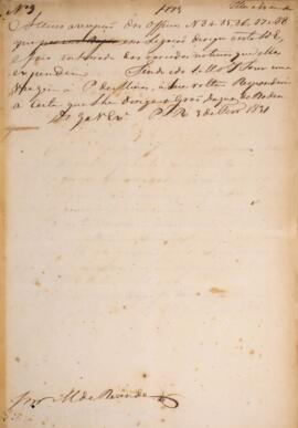 Minuta de despacho enviado para Antônio Telles da Silva Caminha e Meneses (1790-1875), Marquês de...