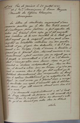 Despacho nº 116, de 20 de julho de 1821, de Jean-Baptiste Maler (s.d.), Cônsul-geral da França no...