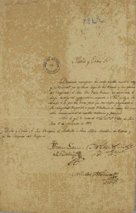 Ofício de 1 de novembro de 1822, enviada para José Bonifácio de Andrada e Silva (1763-1838) por T...