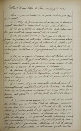 Fragmento da carta de 11 de junho de 1823, do vice-cônsul no Pará, na qual relata os aconteciment...