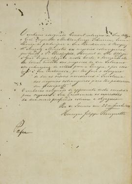 Nota a João Carlos Augusto de Oyenhausen-Gravenburg (s.d.-1838), Marques de Aracaty, solicitando ...