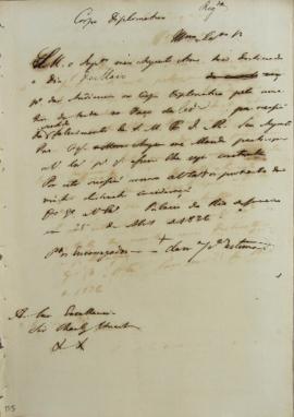 Circular enviada ao corpo diplomático em 25 de Abril de 1826, solicitando audiência no Paço de Sã...