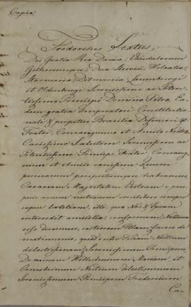 Cópia da nota diplomática de 2 de novembro de 1828, do Rei Frederico VI da Dinamarca, endereçada ...