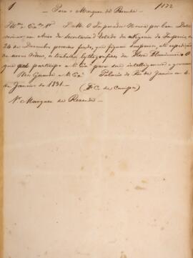 Minuta de despacho enviado por Francisco Carneiro de Campos (1765-1842), para Antônio Telles da S...