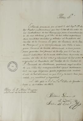 Ofício de 4 de outubro de 1823, enviado por Tomás García de Zuñiga (1780-1843) a Manuel Royano, s...