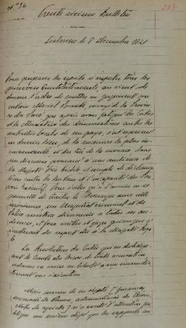 Boletim enviado em 8 de dezembro de 1821, comunicando sobre os efeitos da constituição colocada e...