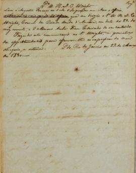 Minuta de 29 de março de 1830, endereçada a William Henry DeCourcy Wright, cônsul dos Estados Uni...