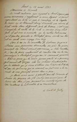 Ofício de 18 de agosto de 1823, de Jacques-Marie Aymard (s.d.-1837), conde de Gestas, ao Visconde...