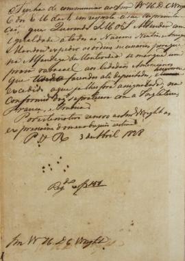 Minuta de 3 de abril de 1828, endereçada a William Henry DeCourcy Wright, cônsul dos Estados Unid...