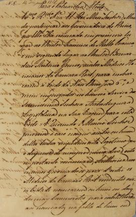 Ofício nº 8 de 14 de dezembro de 1816, endereçada ao Patriarca Eleito, abordando, dentre outros a...
