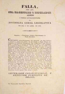 Impresso original do discurso do Imperador D. Pedro I (1798-1834) na abertura da sessão extraordi...