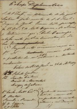 Circular enviada para o corpo diplomático em 26 de março de 1827, comunicando a morte de Duque de...