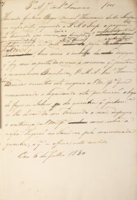 Ofício original enviado para Antônio José da Silva Loureiro (1790-1848), com data de 06 de julho ...