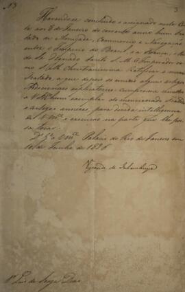 Cópia de despacho enviado por Antônio Luiz Pereira da Cunha (1760-1837), Visconde de Inhambupe, p...