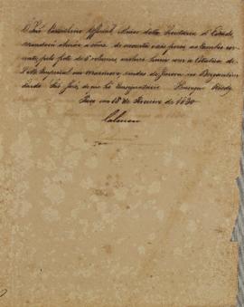 Despacho enviado por Miguel Calmon du Pin e Almeida (1794-1865), em 16 de fevereiro de 1830, info...