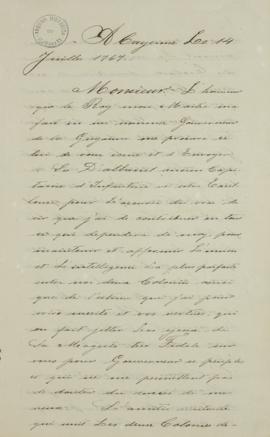 Ofício do governador de Caiene Louis Thomas Jacau de Fiedmond (1723 - 1788)  ao Capitão de Infant...