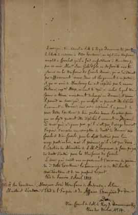 Despacho de 2 de abril de 1823, do vice-cônsul da Dinamarca, dirigida ao ministro José Bonifácio ...