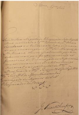 Ofício original enviado por G. Kierkhoefer, para Francisco de Assis Mascarenhas (1779-1843), com ...