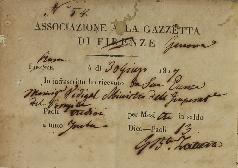Documento nº 54, recibo da Associazone a la Gazzetta di Genova informando o valor recebido de Fra...