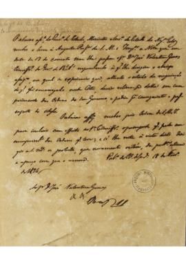 Minuta de Luis José de Carvalho e Melo (1764-1826) a José Valentim Gomez (s.d.) do dia 18 de sete...