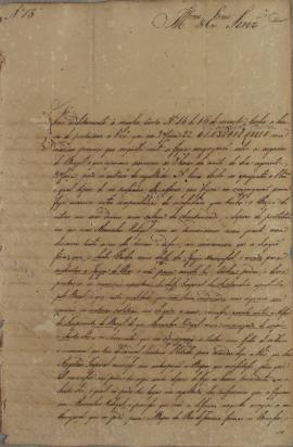 Oficio nº 15 de Vicente Antônio da Costa (s.d) a Luis José de Carvalho e Melo (1764-1826) em adit...