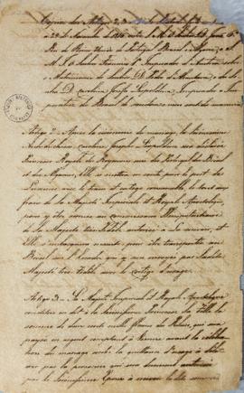 Cópia dos artigos 1, 2, 3 e 4 do contrato de casamento do Príncipe D. Pedro (1798-1834) com a Arq...
