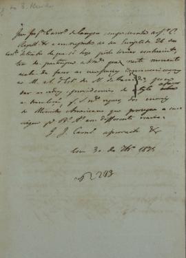 Despacho de 30 de setembro de 1825, de José Joaquim Carneiro de Campos (1768-1836), endereçada a ...