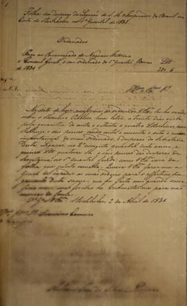 Cópia de ofício enviado por Antônio José da Silva Loureiro para Francisco Carneiro de Campos (176...