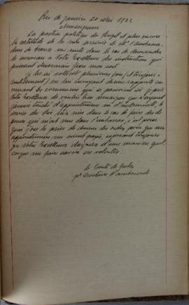 Carta de 20 de maio de 1822, de Jacques-Marie Aymard (s.d.-1837), Conde de Gestas, na qual coment...