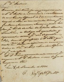 Despacho de 9 de dezembro de 1821, endereçada a P. Sartoris, Cônsul Interino no Rio de Janeiro, a...