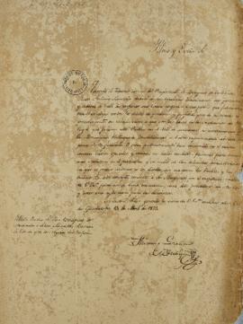 Ofício de 13 de abril de 1823, enviada por Tomás García de Zuñiga (1780-1843) para José Bonifácio...