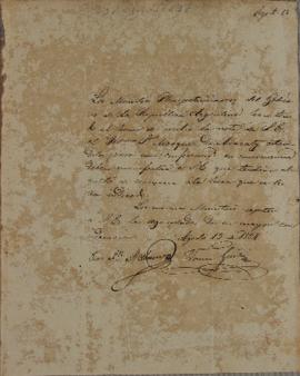 Despacho enviado por Tomás Guido (1788 – 1866) ao Marquês de Aracaty (s.d.-1838), em 13 de agosto...