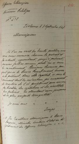Despacho enviado pelo senhor Lemps ao Barão de Pasquier (1767-1862), em 08 de setembro de 1821, i...