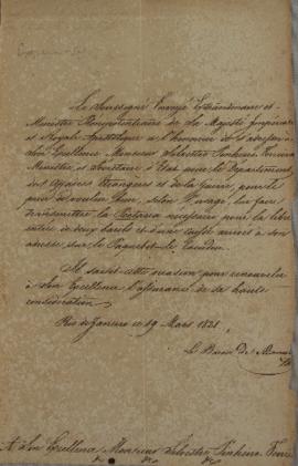 Oficio do Barão de Sturence para Silvestre Pinheiro Ferreira (1769-1846) solicitando a portaria n...