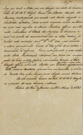 Minuta de 18 de março de 1828, endereçada a William Henry DeCourcy Wright, cônsul dos Estados Uni...