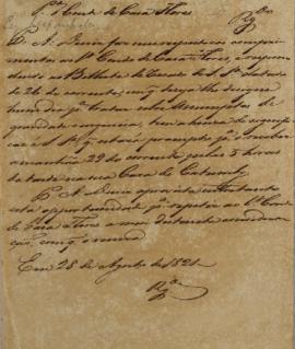 Despacho de Pedro Álvares Diniz (s.d.), enviado ao Conde de Casa Flores (1759-1833), em 28 de ago...