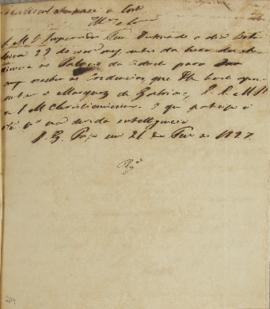 Circular enviada para a corte em 21 de fevereiro de 1827, comunicando audiência no palácio da cid...