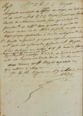Minuta de 17 de maio de 1830, endereçada a William Henry DeCourcy Wright, cônsul dos Estados Unid...