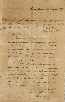 Despacho de Leandro Palácios (1782-1836) ao Marquês de Aracaty (s.d.-1838), enviado em 22 de nove...