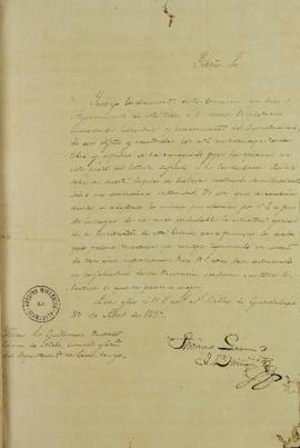 Ofício de 28 de abril de 1823, enviado por Tomás García de Zuñiga (1780-1843) para Guillermo Duar...