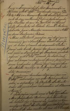 Ofício original enviado por João Severiano Maciel da Costa (1769-1833), Marquês de Queluz, ao Mon...