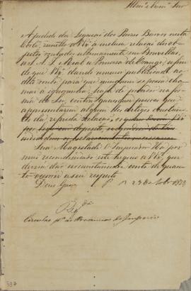 Circular enviada para as províncias do Império em 23 de outubro de 1829, comunicando a pedido da ...