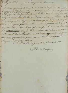Minuta de despacho enviado por Frederico Carneiro de Campos (1800-1867), ao ministro e secretário...