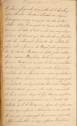Cópia de despacho enviado por Francisco Carneiro de Campos (1765-1842), com data de 05 de março d...